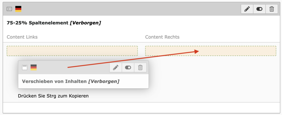 Schritt 2: Verschieben eines Elements per Drag & Drop im Typo3-Backend