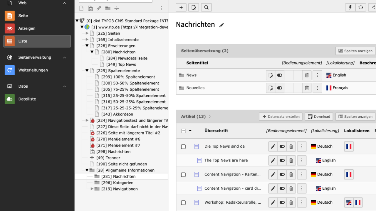 Anlegen von Nachrichten im Typo3-Backend