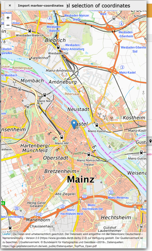 Beispielhafte Kartenansicht zum Prüfen der Position des Pins