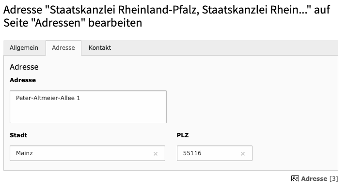 Eingabemaske Tab Adresse zum Anlegen neuer Adressen im Typo3-Backend